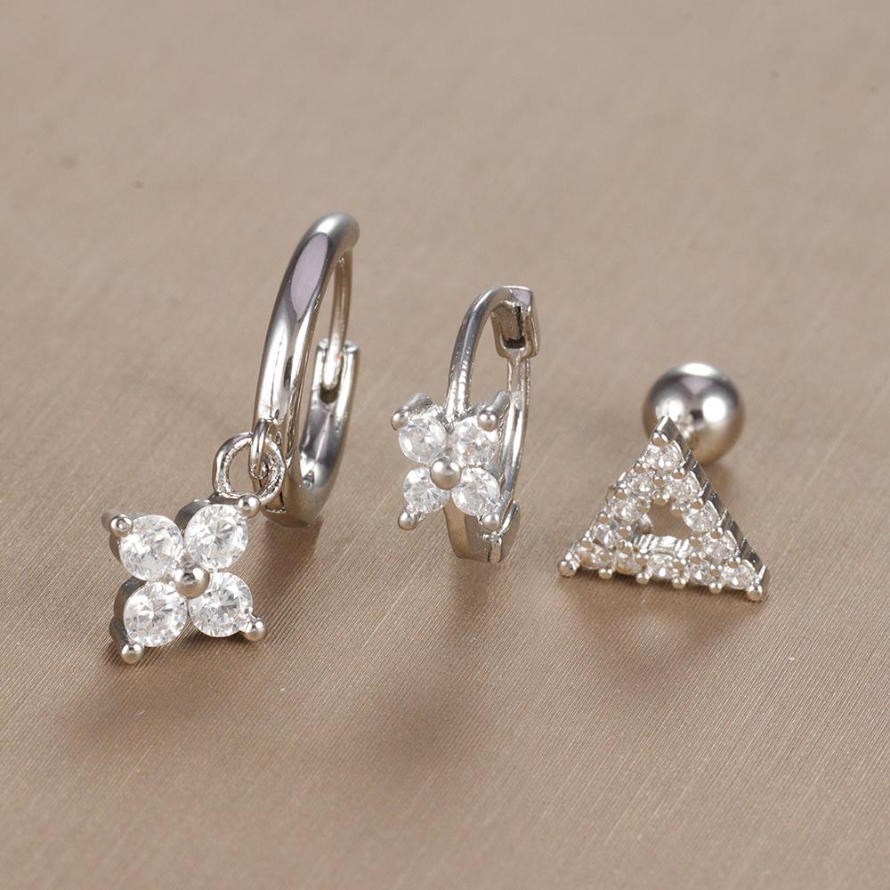 3-teiliges Vintage-Design-Set mit vier Zirkonia-Creolen für Frauen, winziger Knorpelpiercing-Ohrring aus Edelstahl, Schmuckgeschenk