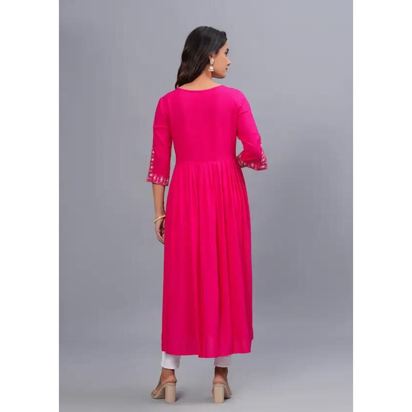 Women Embroidered Rayon Ethnic Kurta Party Wear Bollywood Top Tunic Kurti Dress VF-20205
