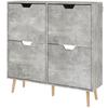 Shoe Cabinet with 4 Flip-Down Drawers on 2 Levels for 16 Pairs, Wooden, 95x26x95 cm, Grey