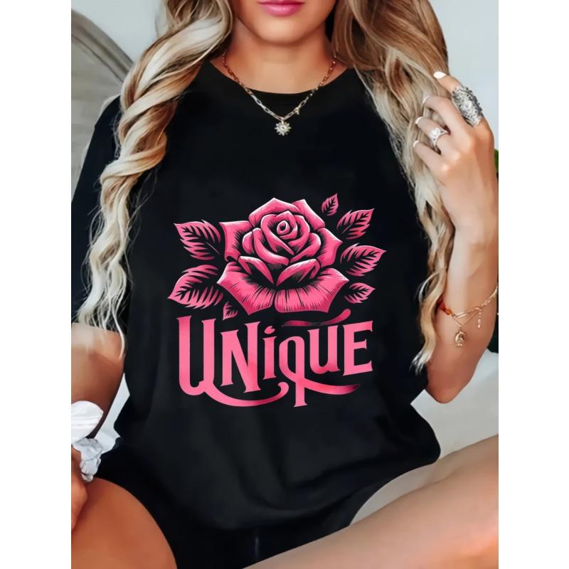 

Pink Rose UNIQUE Letter Printed Black Women s Short-Sleeve T-Shirt XXXXL чёрный