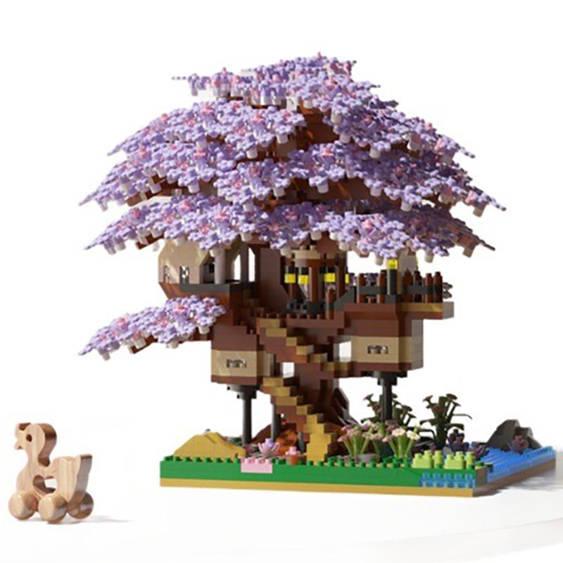 Pink Cherry Tree House Building Micro-Particle Building Block Classic Model Girl Series Difficult Assembly Toys