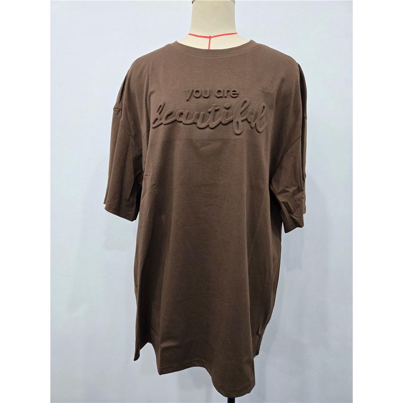 

2024 Women s Puff Print Loose Slimming Tummy-Covering Short Sleeve T-Shirt for Spring/Summer L