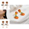 Creative Stylish Halloween Pumpkin Skull Tassel Earrings With Sparkling Zircon Stones For Women
