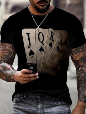 Herren 3D Spielkarte Digitalstil Print Kleidung Lässig Kurzärmlig Rundhals Oversize Mode Sport T-Shirt