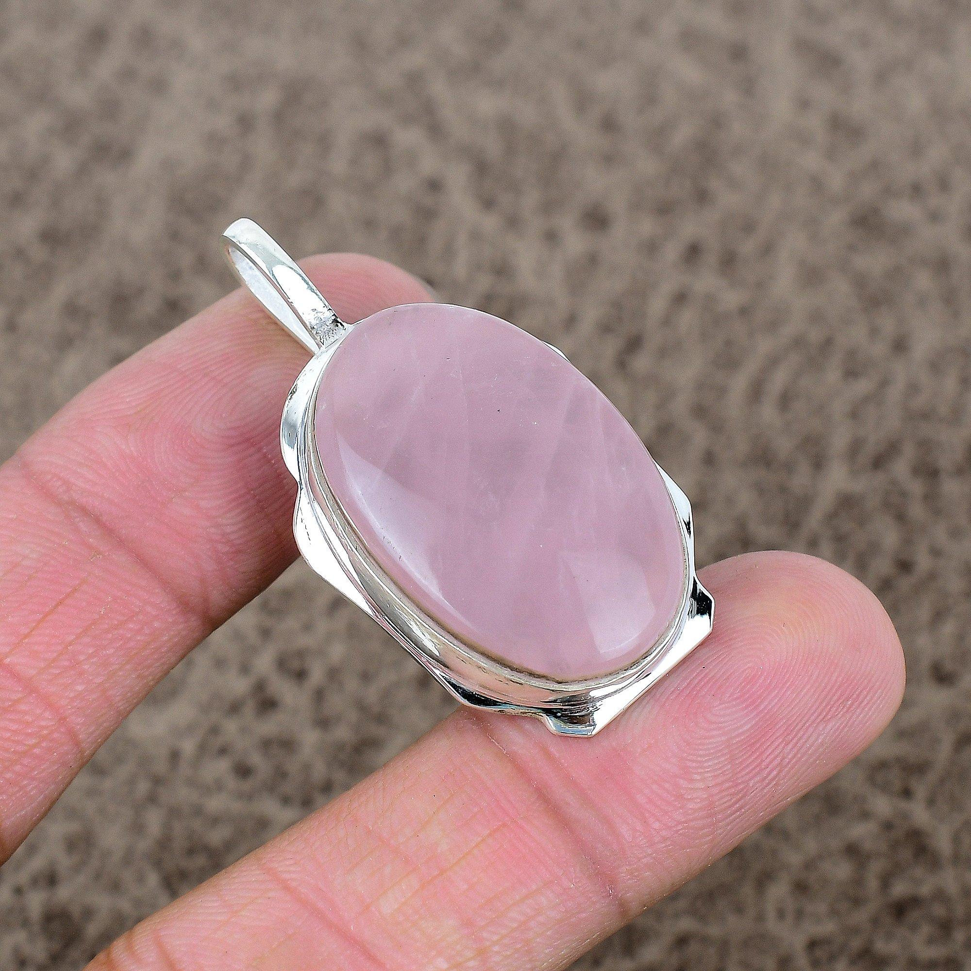 

Rose Quartz Gemstone Handmade 925 Sterling Silver Jewelry Pendant 1.77 KKG-376
