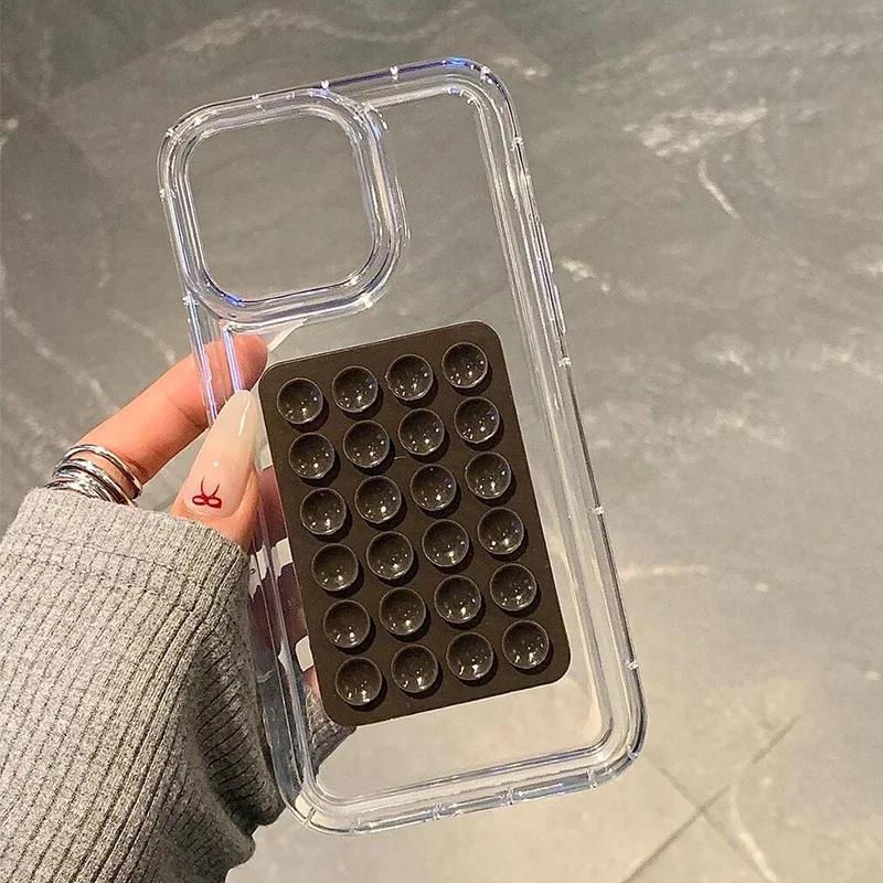 3D Suction Cup Airbag Phone Case For iPhone 17 16 15 14 13 12 11 Pro Max XR X XS 7 8 Plus SE Transparent Shockproof Bumper Cover