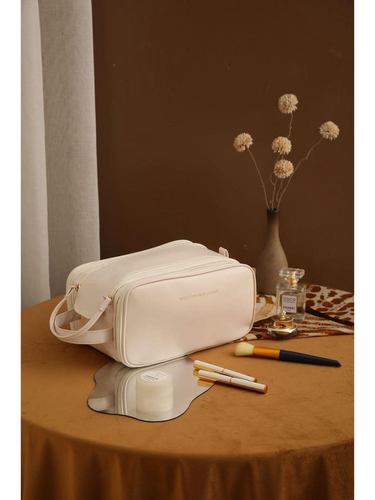 Double-Layer PU Travel Cosmetic Bag with Large Capacity