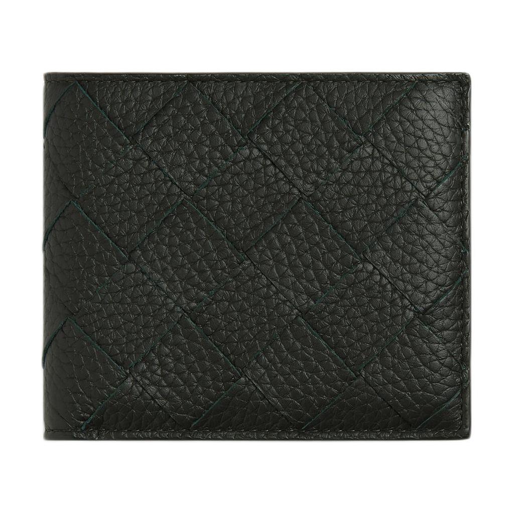 Bottega Veneta Intrecciato Woven Double Fold Grain Leather Wallet Men Wallet Dark-Green 743211V5I513350
