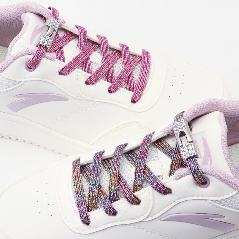 2Set Diamond Lock Shoelaces Without ties Colorful Elastic Laces Sneakers No Tie Shoe laces Glitter Flat Shoelace Shoe Accessorie