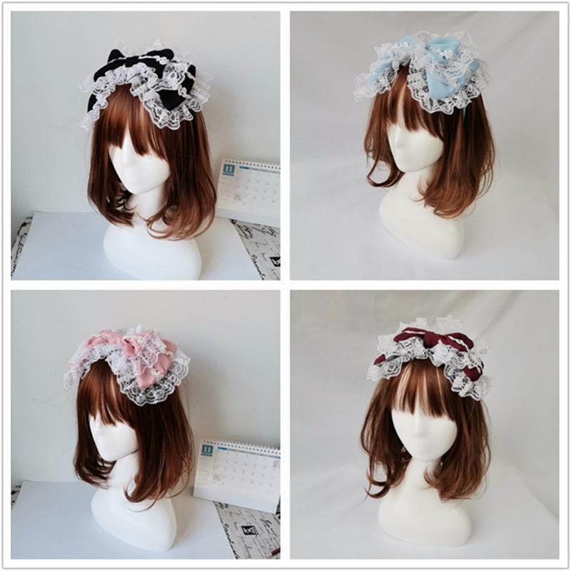 Lovely Sweet Hairband Maid Cosplay Headband Lolita Ruffled Lace Headwear Handmade Double Layer Bowknot Hair Accessory