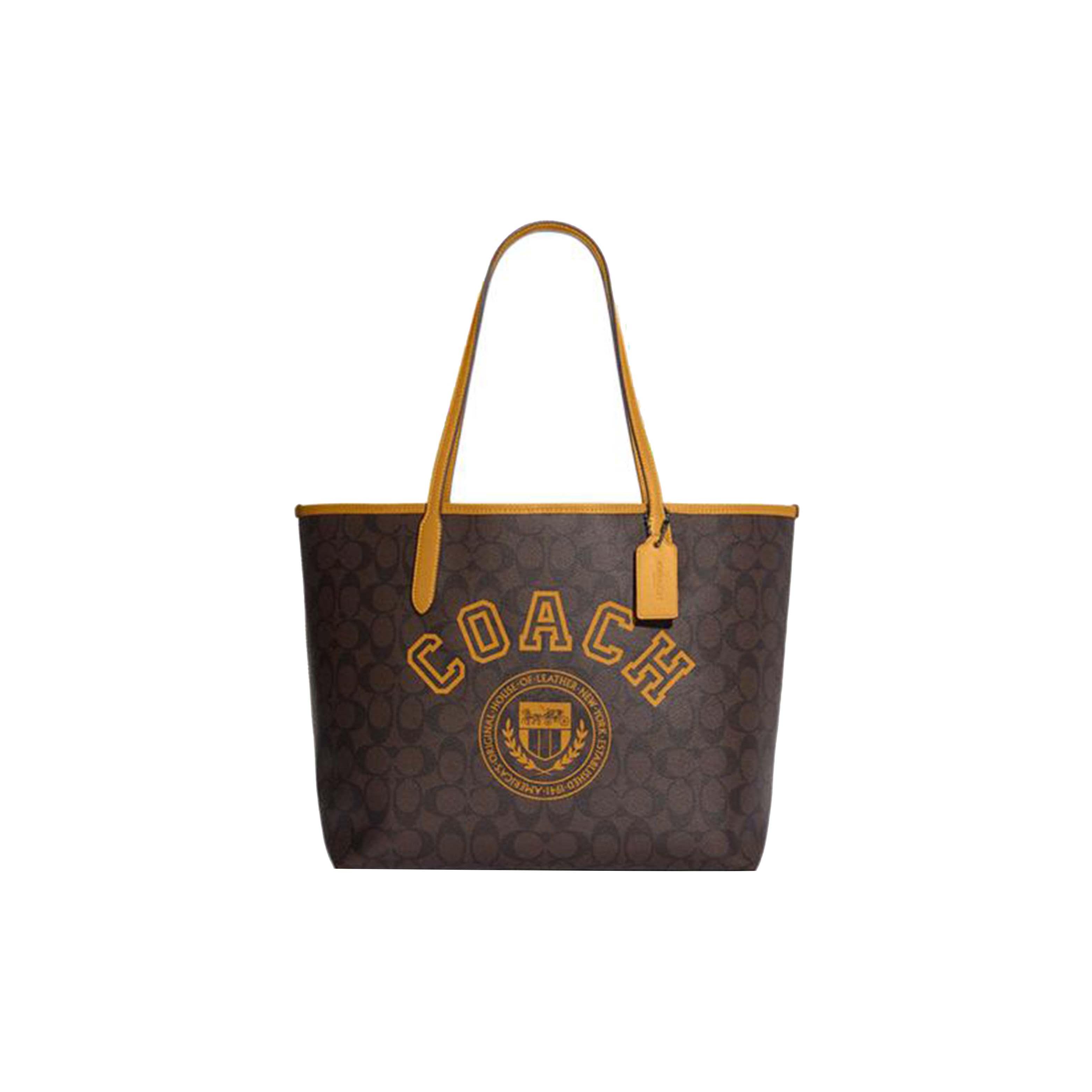 

Новая сумка-тоут COACH City из искусственной кожи, сумка для покупок, сумка на плечо, сумочка, большой размер, женская, коричневая и желтая CB869-QBUOD 33.0*16.0*29.0CM