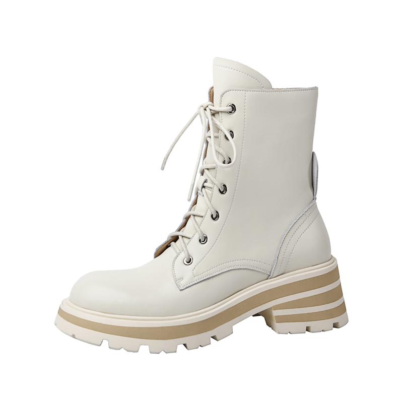 Women's Boots Autumn 2024 New British Style Genuine Leather Women's Ankle Boots Thick-soled Lace-up Shoes Women Platform Boots