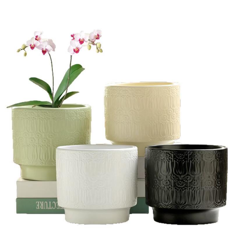 Set of 2 Simple Ceramic Water Drop Planters with Trays