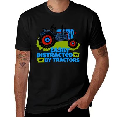 Easily Distracted By Tractors Funny Farmers TShirt Lightweight Casual Summer TShirt