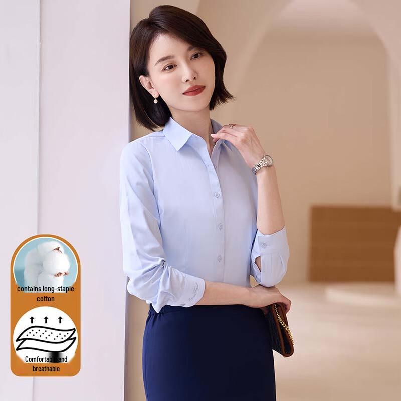 Romon Women s Blue Twill Commuter Shirt 36