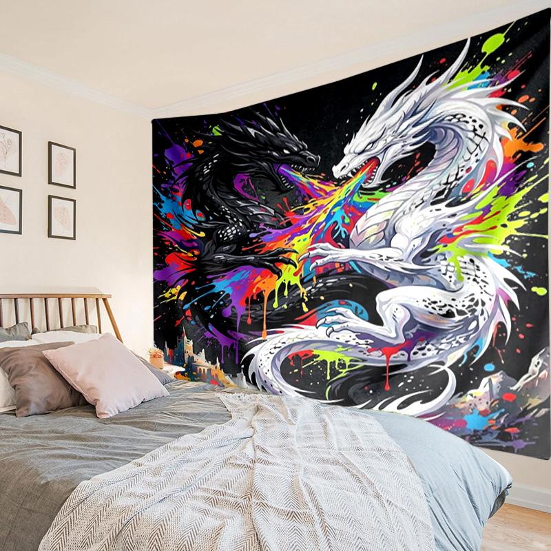 Colorful Dragon Artwork Tapestry, Unique Design Tapestry, Wall Decor for Bedroom,Livingroom, Playroom,Heartwarming Fan Holiday Gifts