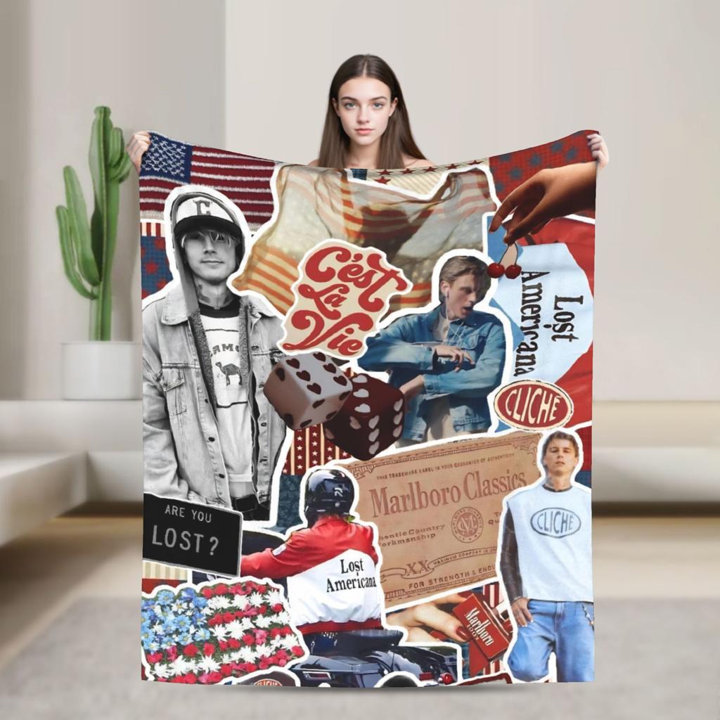 Manta MGK Lost Americana Tour 2025-2026 Múltiples Tamaños Suave y Ligera Mantas de Tiro para Sofá Sillón y Cama