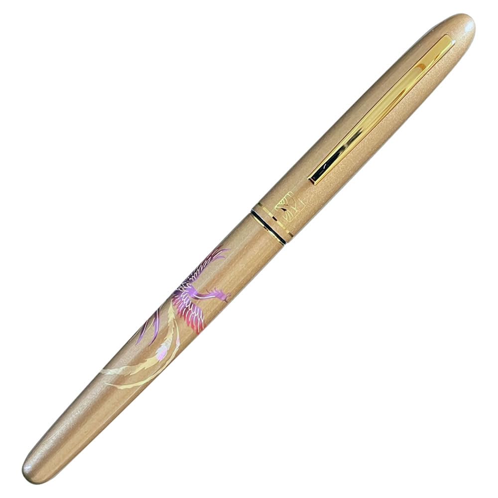 Kuretake Fountain Brush Pen with Hard Refill Phoenix Design Paulownia Wood Box with 3 Spare Inks Nib, (DU191-50),