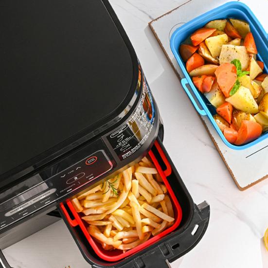 Square Silicone Air Fryer Liners Foldable Non-Stick Baking Tray with Grease Draining Grooves Heat-Resistant Dishwasher Safe Air Fryer Accessory