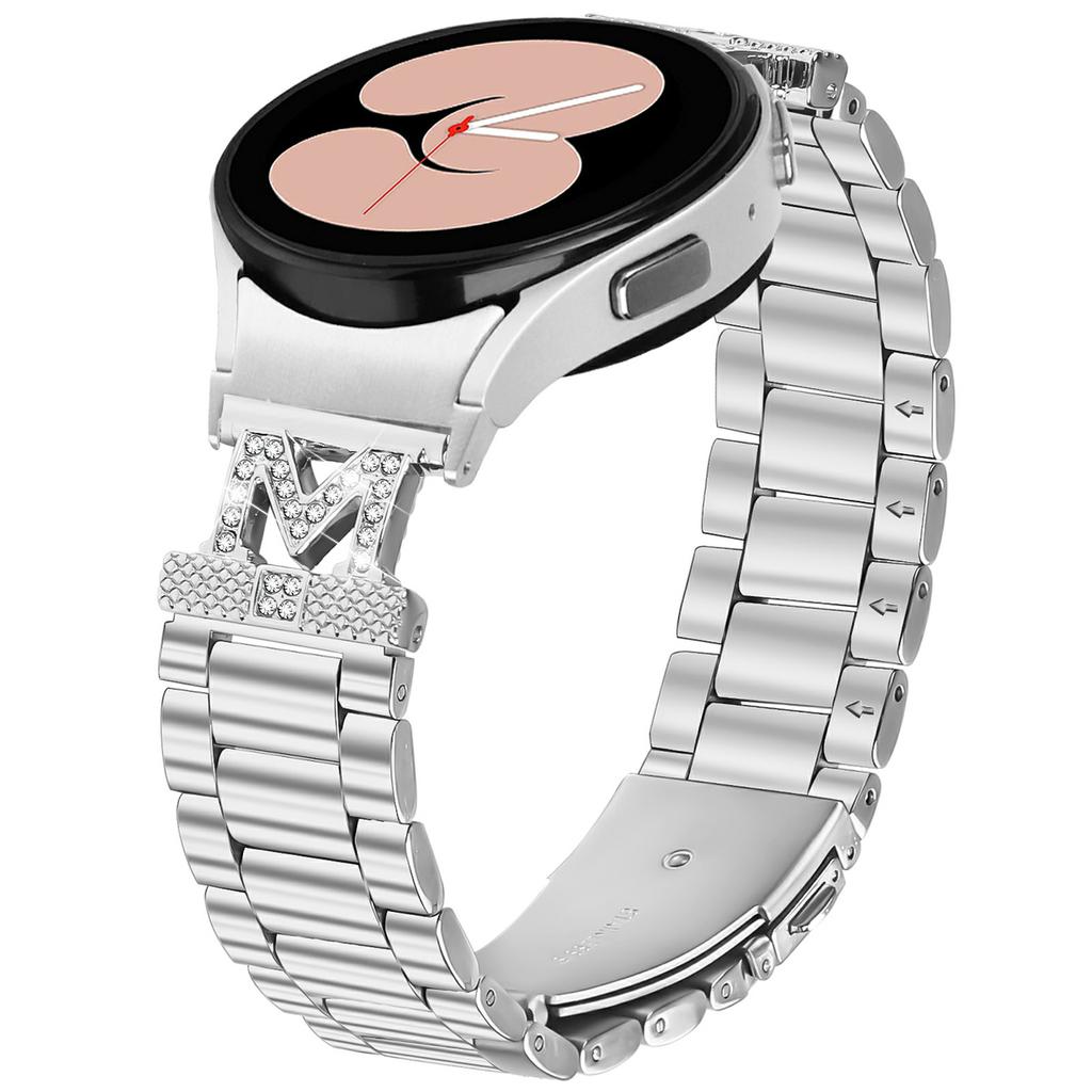 For Samsung Galaxy Watch7 44mm/40mm Watch Strap Silver Stainless Steel 3 Beads Watch Band