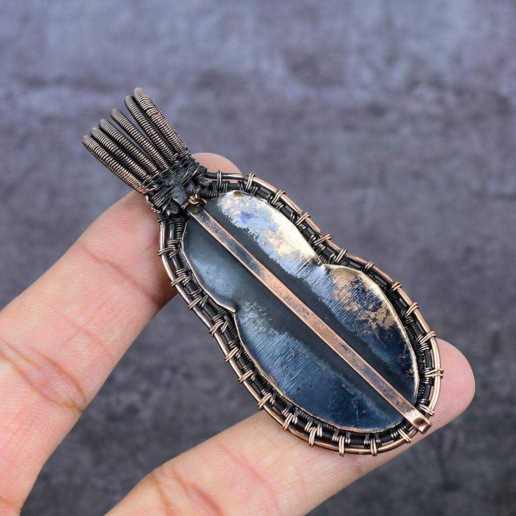 Natural Tibetan Turquoise Gemstone Copper Wire Wrap Jewelry Pendant 3.15" Z6F62