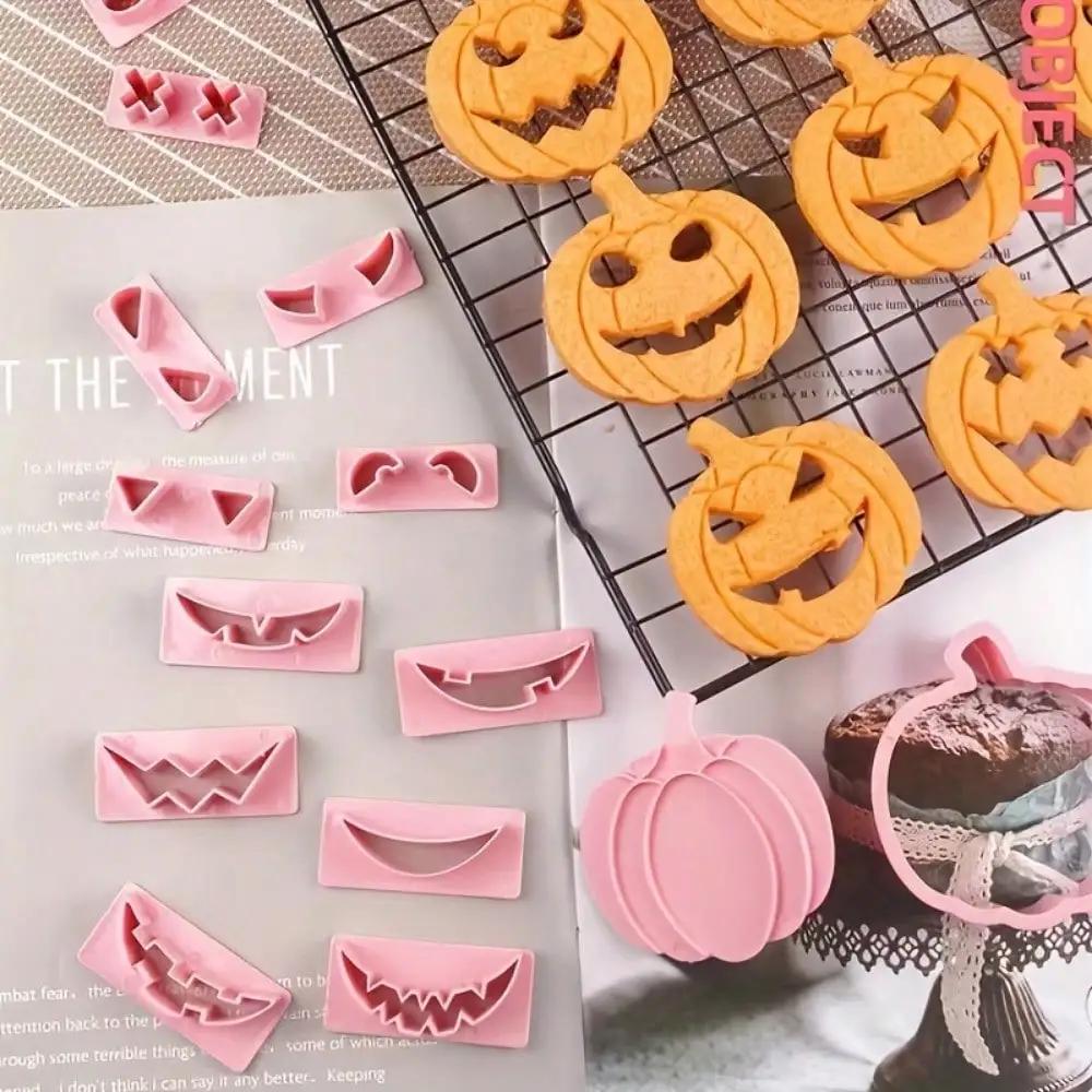 Halloween Pumpkin Cookie Cutters Featuring Changeable Funny Expressions Hollow Faces Fondant Embosser Stamps Biscuit Molds