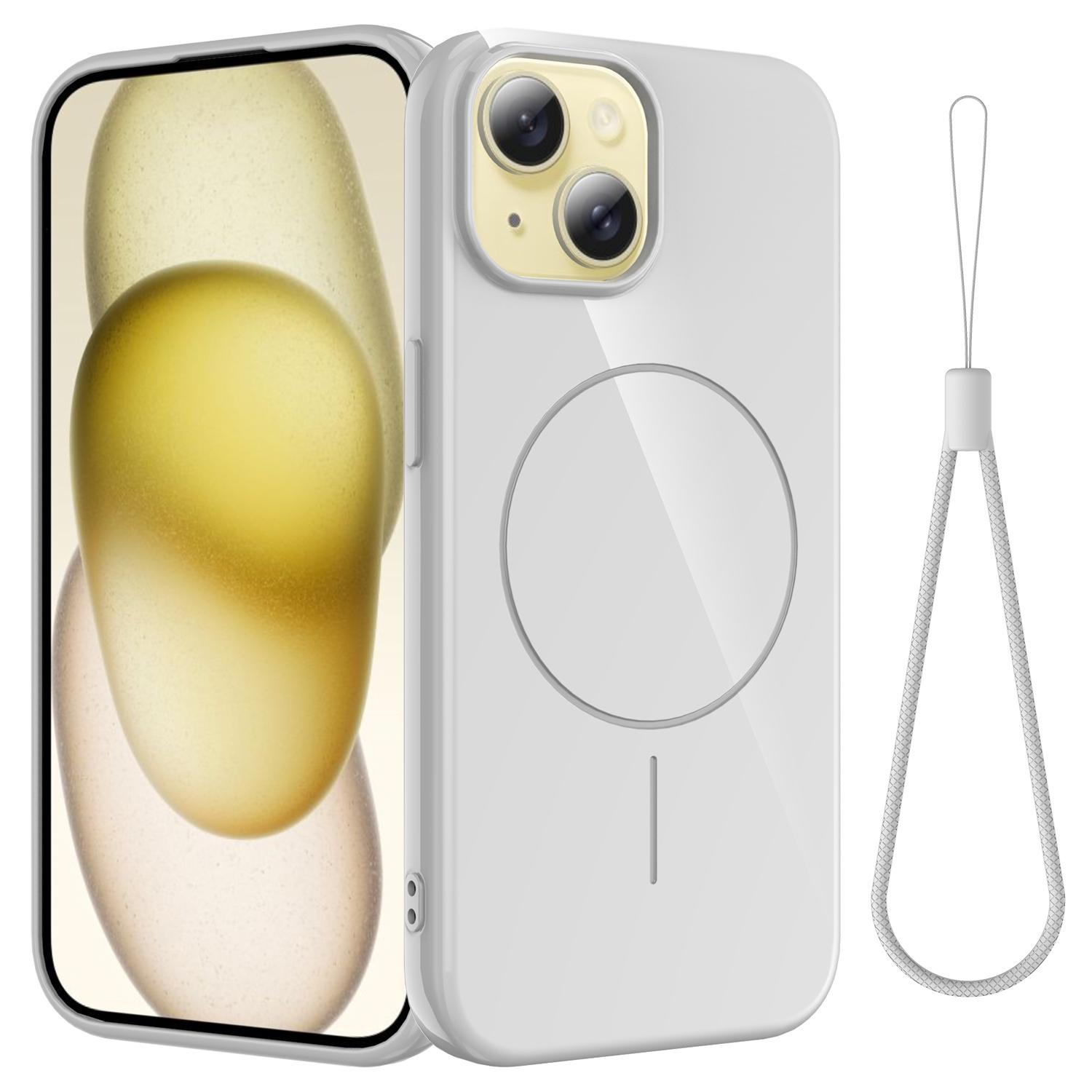 

For iPhone 14 Plus Magnetic Case Compatible with MagSafe TPU Phone Back Cover with Lanyard White