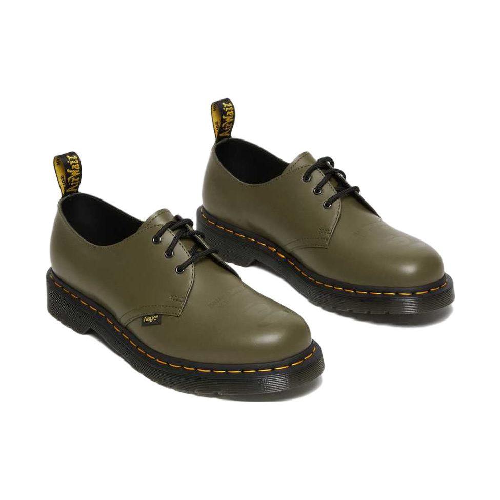 Aape X Dr. Martens 1461 Leather Fashion Commuter Low-Top Casual Shoes Unisex Sneaker Olive-Green 27984355