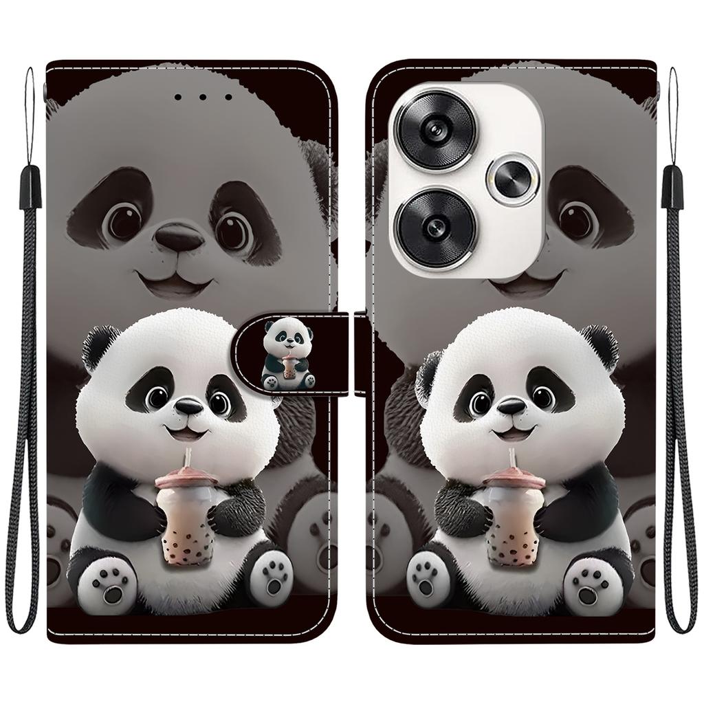 Handmade PU Leather Flip Case for Xiaomi Poco F6 Anti-Slip Shockproof Cover with Wrist Strap & Heart/Rose Cat Designs