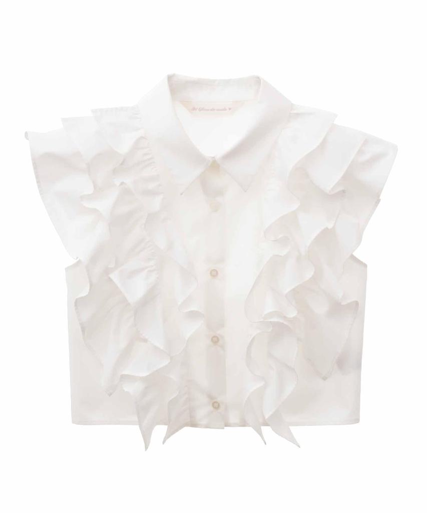 Trenteant Son de Mode Modern Cropped Frill White Shirt, Women's,