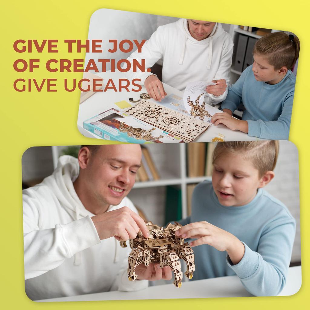Ugears Hexapod Explorer 70158 Wooden No Glue or Tools 3D Assembly Instructions Included Puzzle, Required, Puzzle,