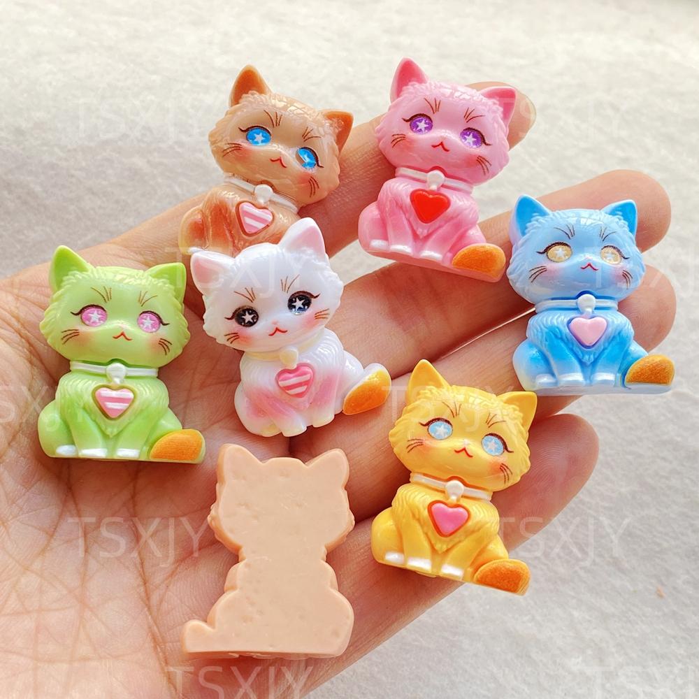6PCS New Colorful cute cartoon 3D animal kitten Flat back Cabochon Stone Scrapbook DIY Decor Figurines Crafts Accessories