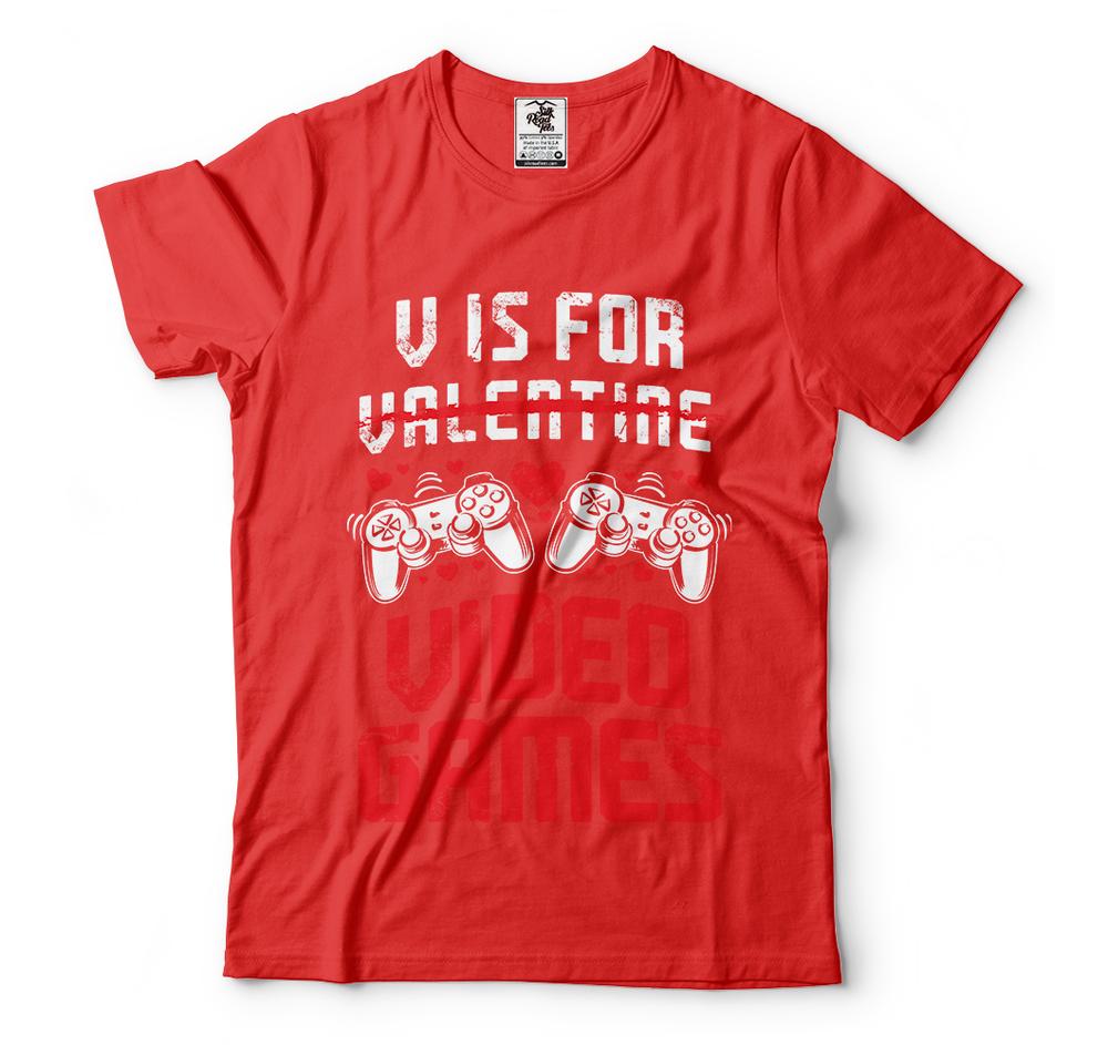 V Is For Video Games Funny Valentine Day t shirts gaming t shirts for men S