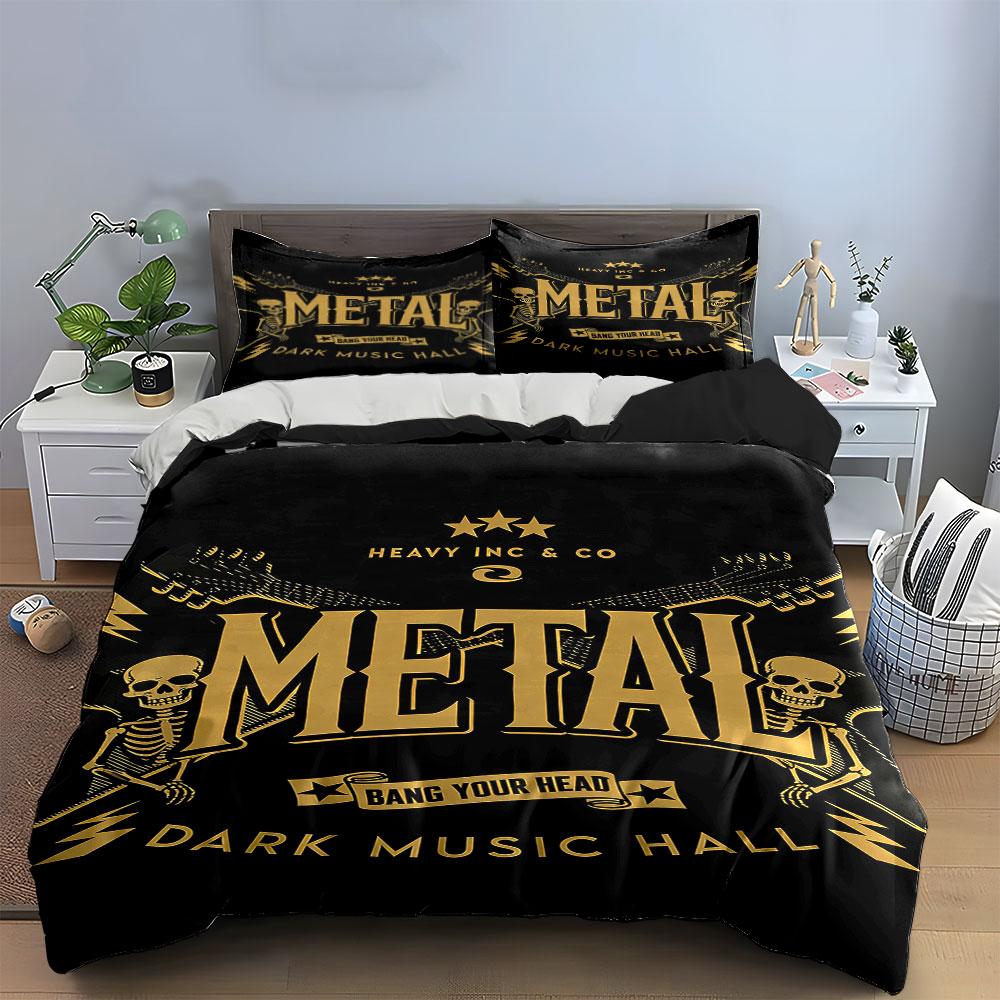 Skulls, skeletons, guitars, text. Bedding sets Duvet cover sets Duvet covers Pillowcases(1* Duvet Cover 2* Pillowcases without duvet insert)