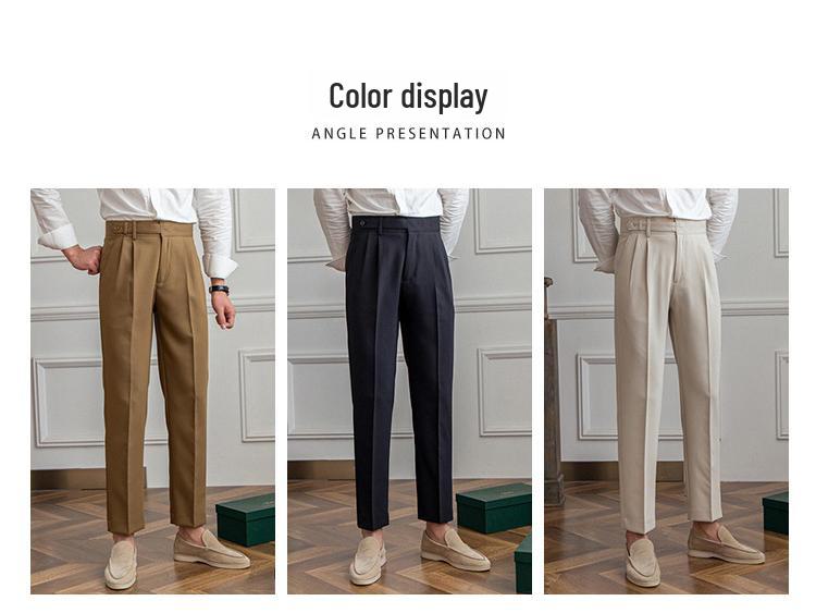 Korean-Style Mid-High Waist Straight Nine-Point Men’s Pants: Anti-Wrinkle, Crisp, British-Inspired, Perfect for Spring & Autumn.