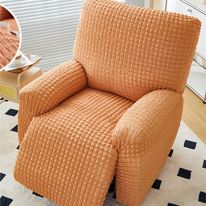 Seersucker Plaid Full-wrap Recliner Chair Cover Solid Color Armchair Cover Anti-slip Single Sofa Protector for Home Hotel Decor