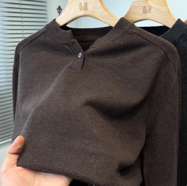 American Men s Henley Collar Sweater: Lightweight Autumn/Winter Solid Knitwear Pullover 3XL