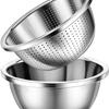 Kitchen Bowl Strainer Holes Washing Rice Sieve Strainer Fruits Vegetable Drain Bowl Stainless Steel Mesh Storage Basin Plate