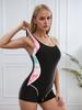 One Piece Women Swimwear Swimsuit Bathing Suit Patchwork Female Beachwear Bodysuit Backless Plus Size Sports