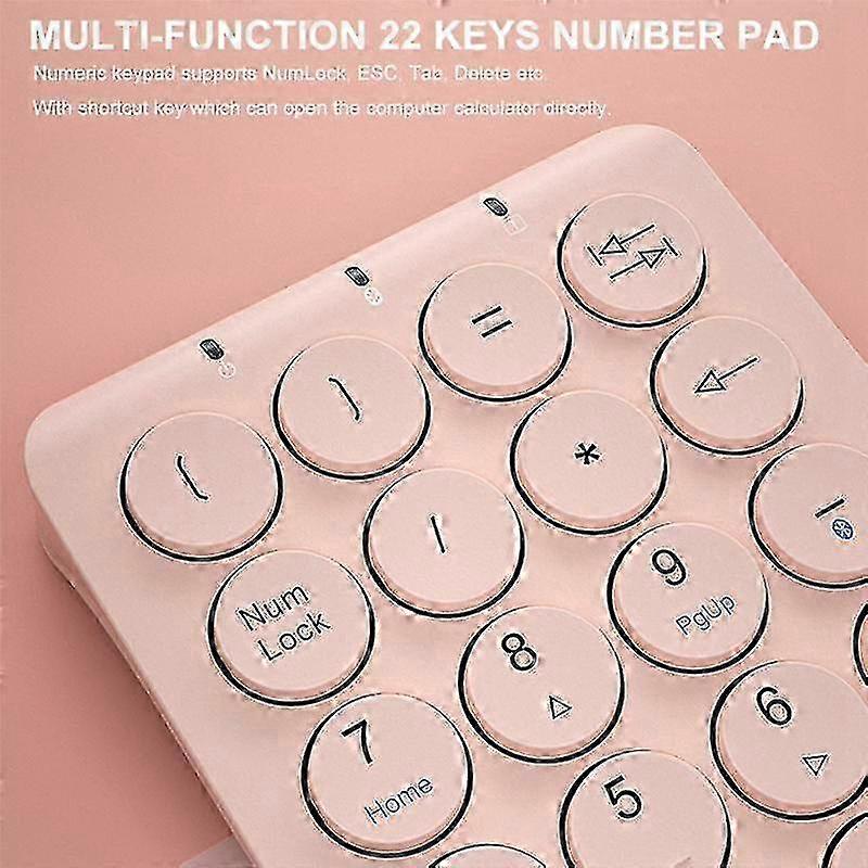 Wireless Number Pad Bluetooth Numeric Keypad Round Keycaps Numpad 22 Keys Rechargeable Number Keyboard(pink)
