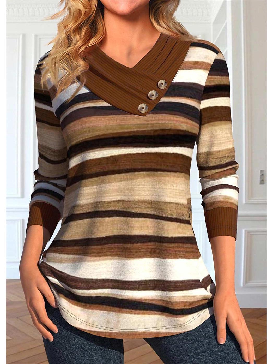

Autumn/Winter European & American V-neck Pullover Women s Long Sleeve Printed T-shirt M