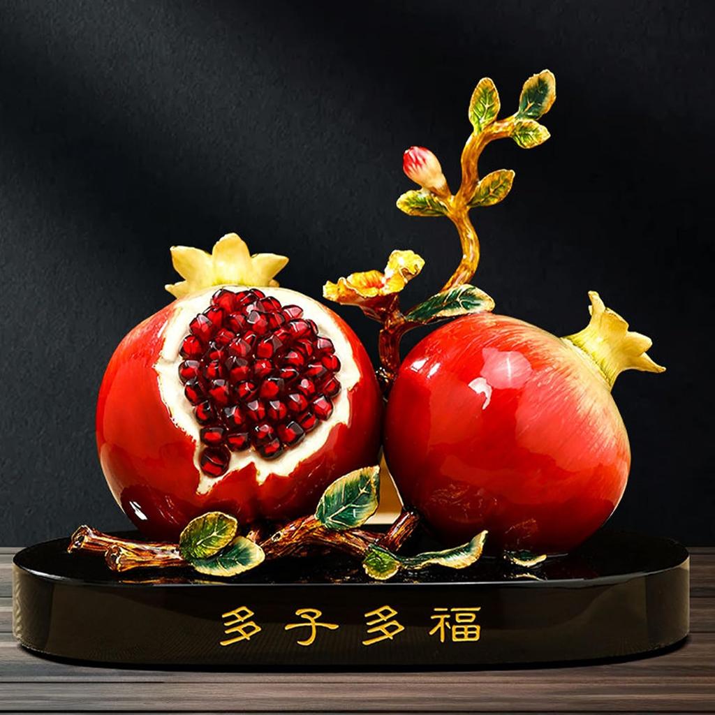 Aris & Juno Alloy Enamel Pomegranate Sculpture, Modern Chinese Style Many Blessings Figurine, Home Office Desk Entryway Prosperity Decor