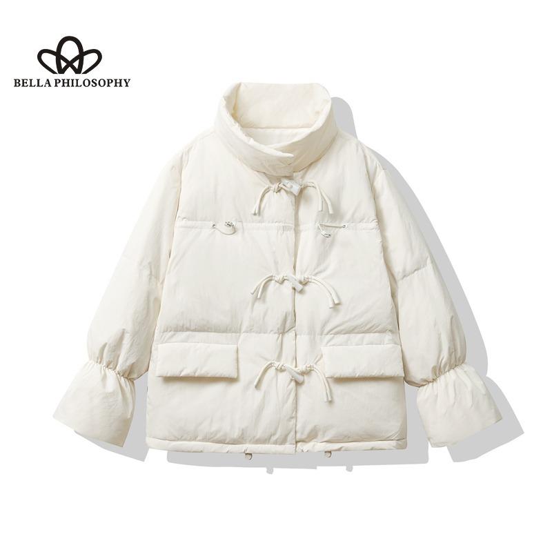 

Куртка из хлопка с перьями, женская короткая, новая корейская версия свободной куртки из коровьего рога с пряжкой из хлопка XL бежевый