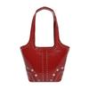 2025 Autumn & Winter New Glossy PU Bucket Large Capacity Shoulder Bags Solid Zipper Super Cool Exquisite Rivets Women's Handbags
