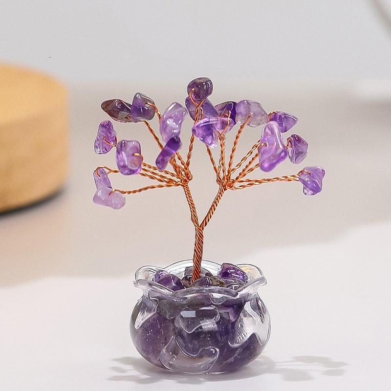 

Natural Yellow Money Tree Mini Ornament With Red Agate Office Desk Decor Cartoon Style Feng Shui Decoration фиолетовый