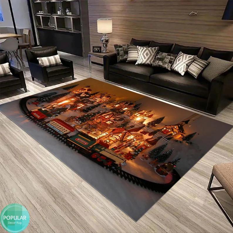 

Christmas Train Happy Carpet Santa Claus and Snowman Carpet Christmas Gift Christmas Carpet Living Room Carpet Decorative Carpet 40x60cm