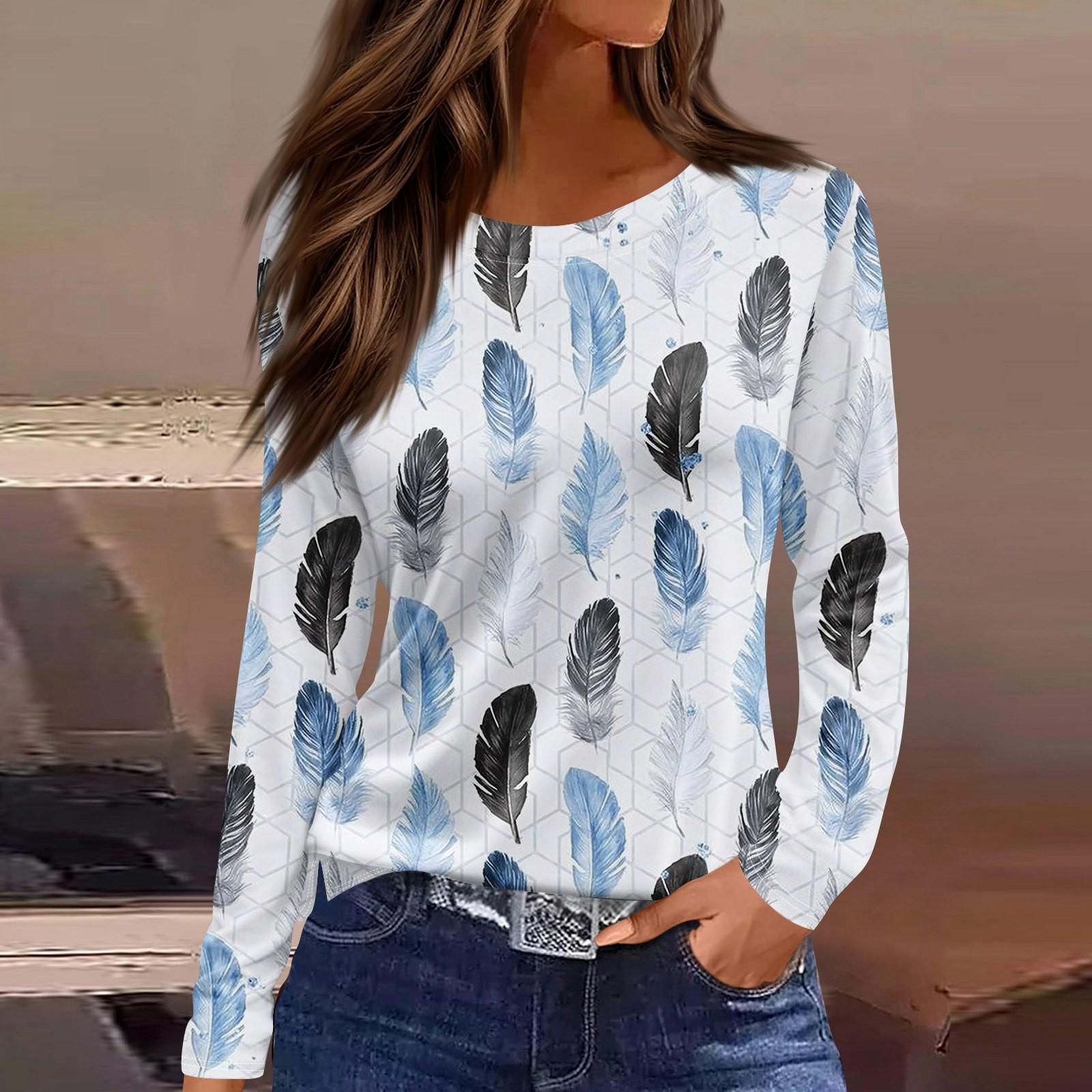 

Женская модная повседневная свободная футболка с принтом и круглым вырезом с разрезом и длинным рукавом, женский топ XXXL