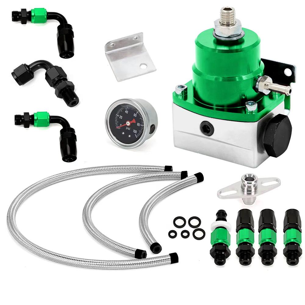 Universal Fuel Pressure Regulator Kit Car Fuel Pressure Regulator 100psi Adjustable Oil Gauge AN 6 Fitting End Oil Hose Fitting