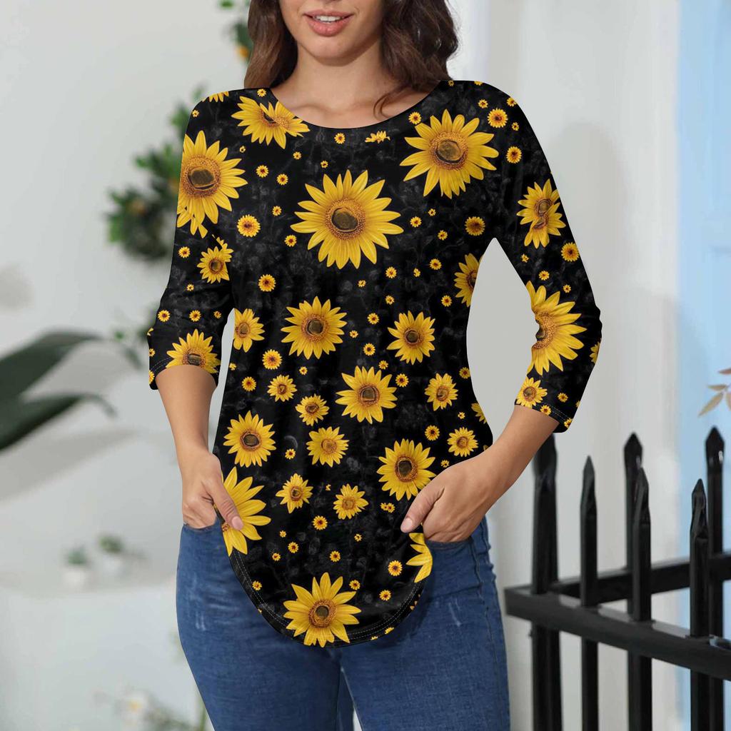 Damen-T-Shirts, 3/4-Ärmel, einfarbig, Pullover, Sommer, Frühling, Tops, Blusen