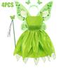 Kids Girl Cosplay Bell Costume Halloween Role Playing Green Dress Fancy Fairy Princess Cosplay Birthday Party Dresses Knee Lengt